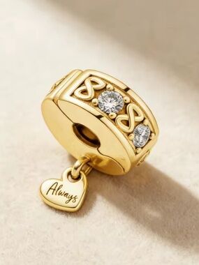 Macy's Gold Heart Dangle Charm with Clear Stones